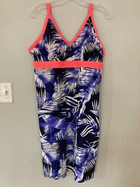 Tropical Print Womens Beach Dress With Adjustable Straps & Built-In Bra Blue Pal